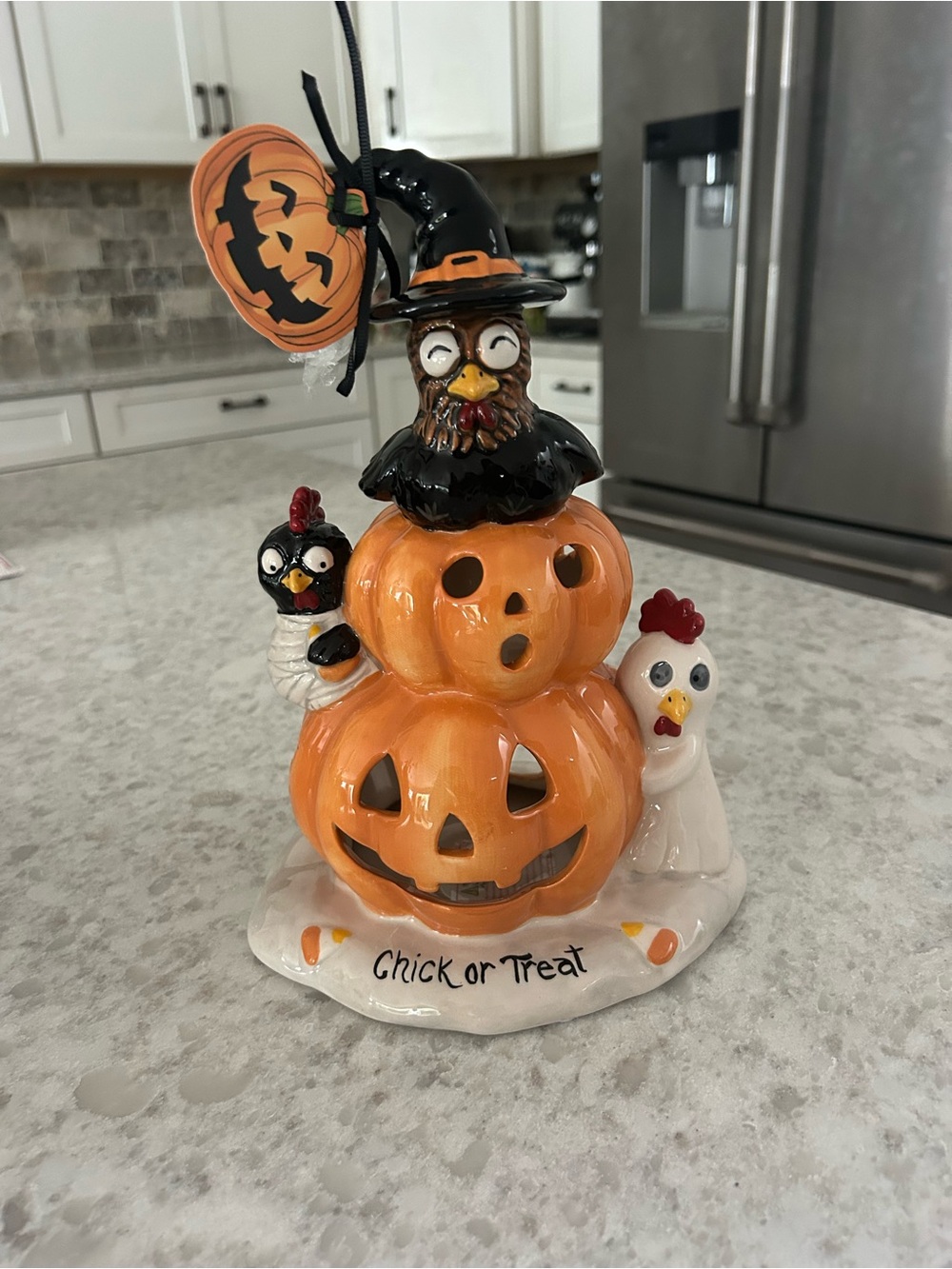“New” Blue Sky Clayworks Halloween 'Chick or Treat' Pumpkin Stack Tea-light hldr